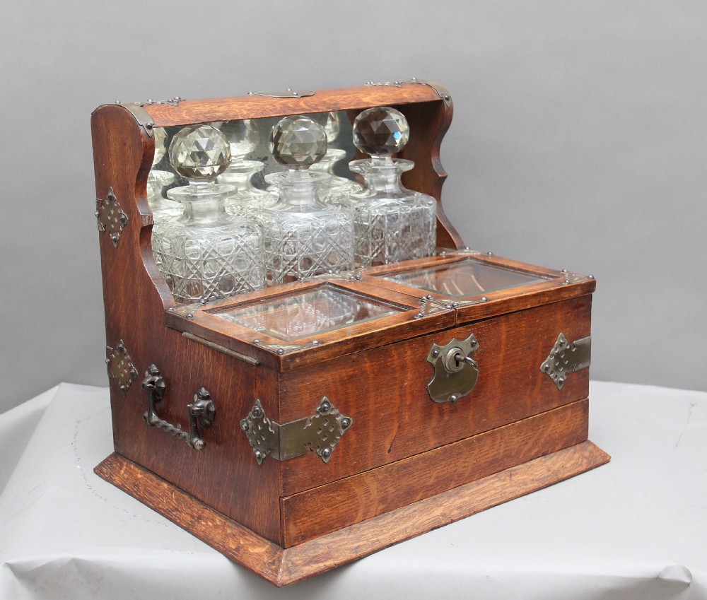 19th Century oak and silver plated tantalus