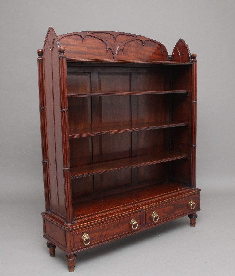 19th Century mahogany open bookcase in the Gothic style