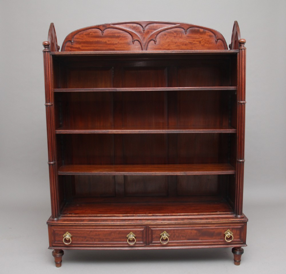 19th Century mahogany open bookcase in the Gothic style View II