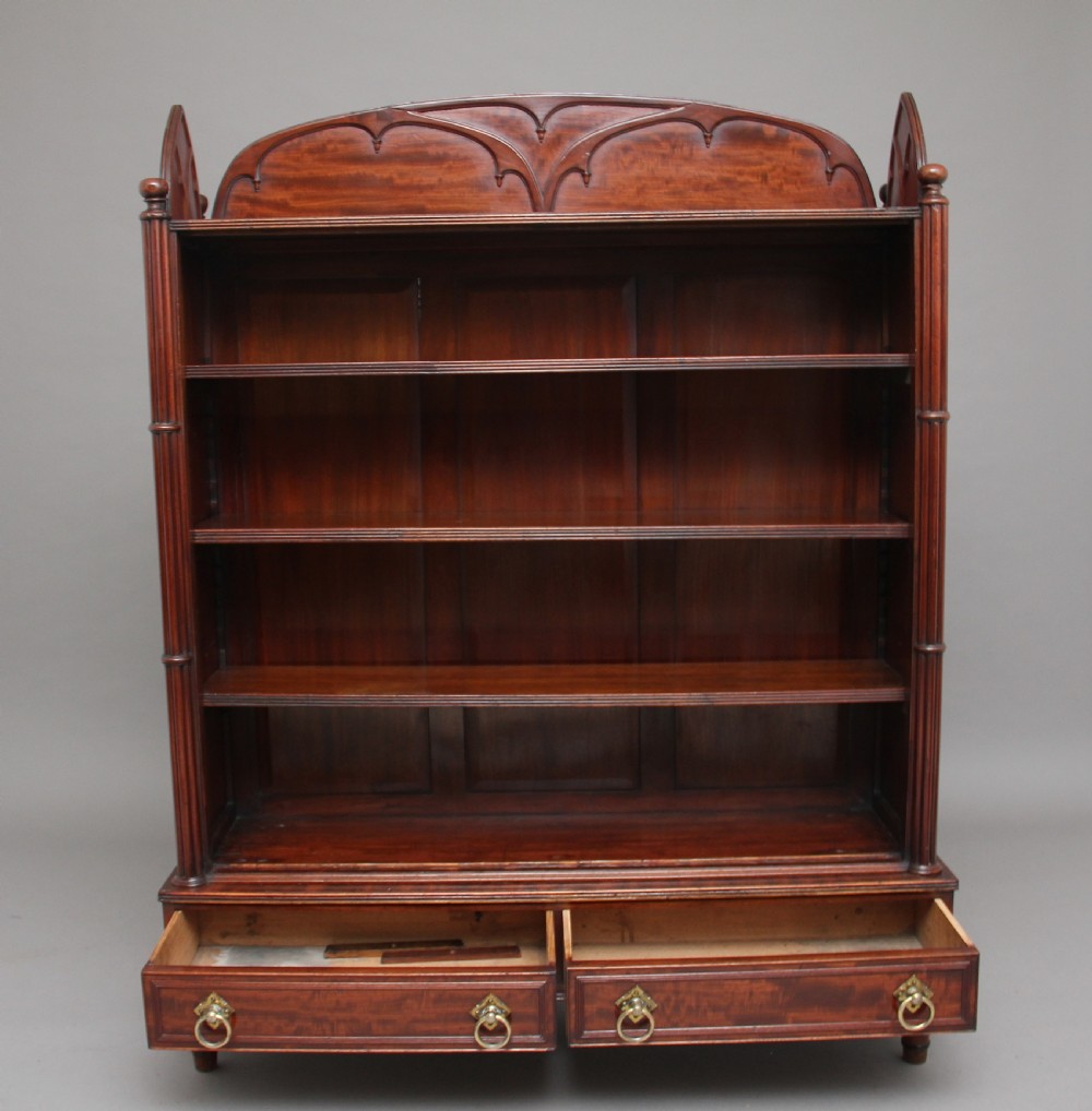 19th Century mahogany open bookcase in the Gothic style View III
