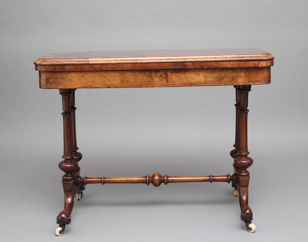 19th Century burr walnut games table View II