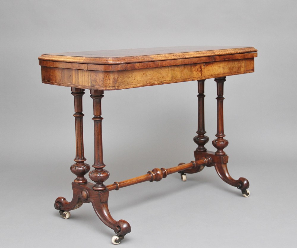 19th Century burr walnut games table View VIII