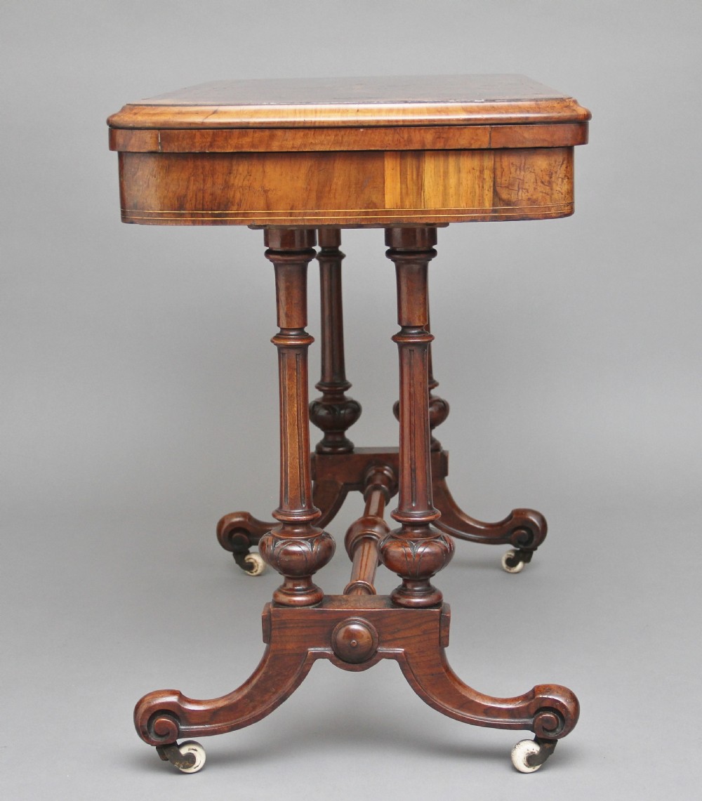 19th Century burr walnut games table View IX