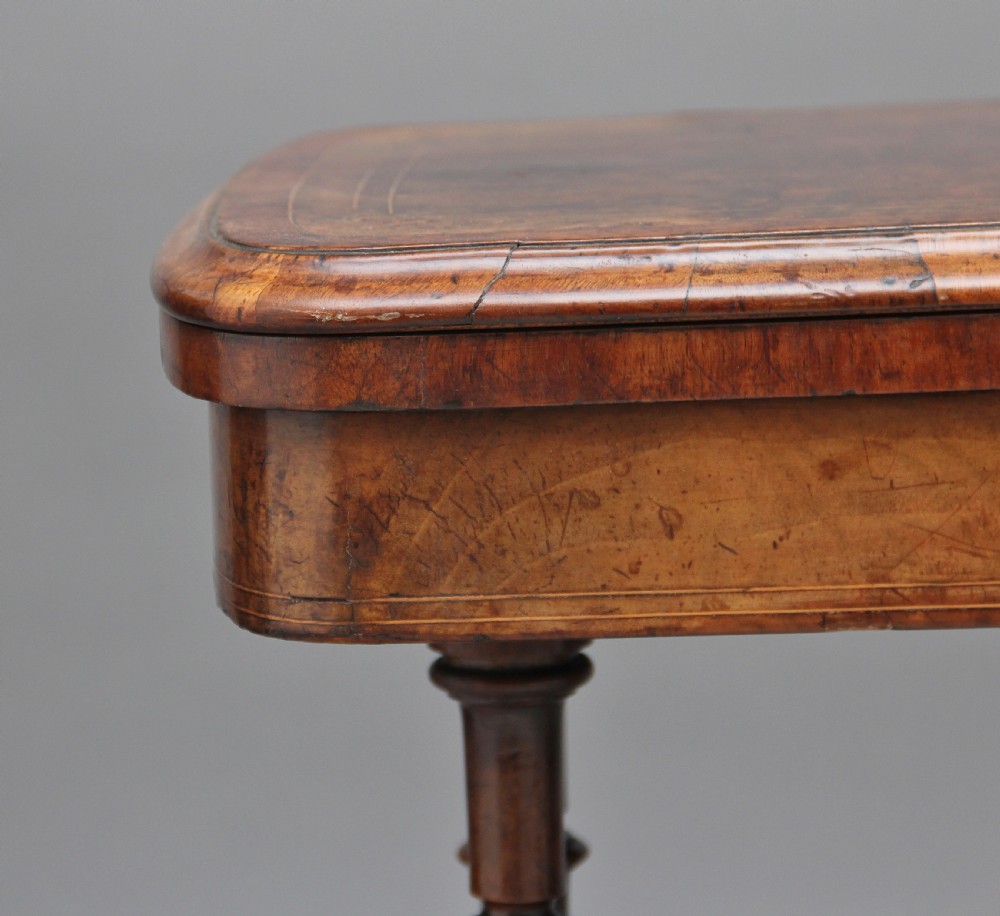 19th Century burr walnut games table View XIII