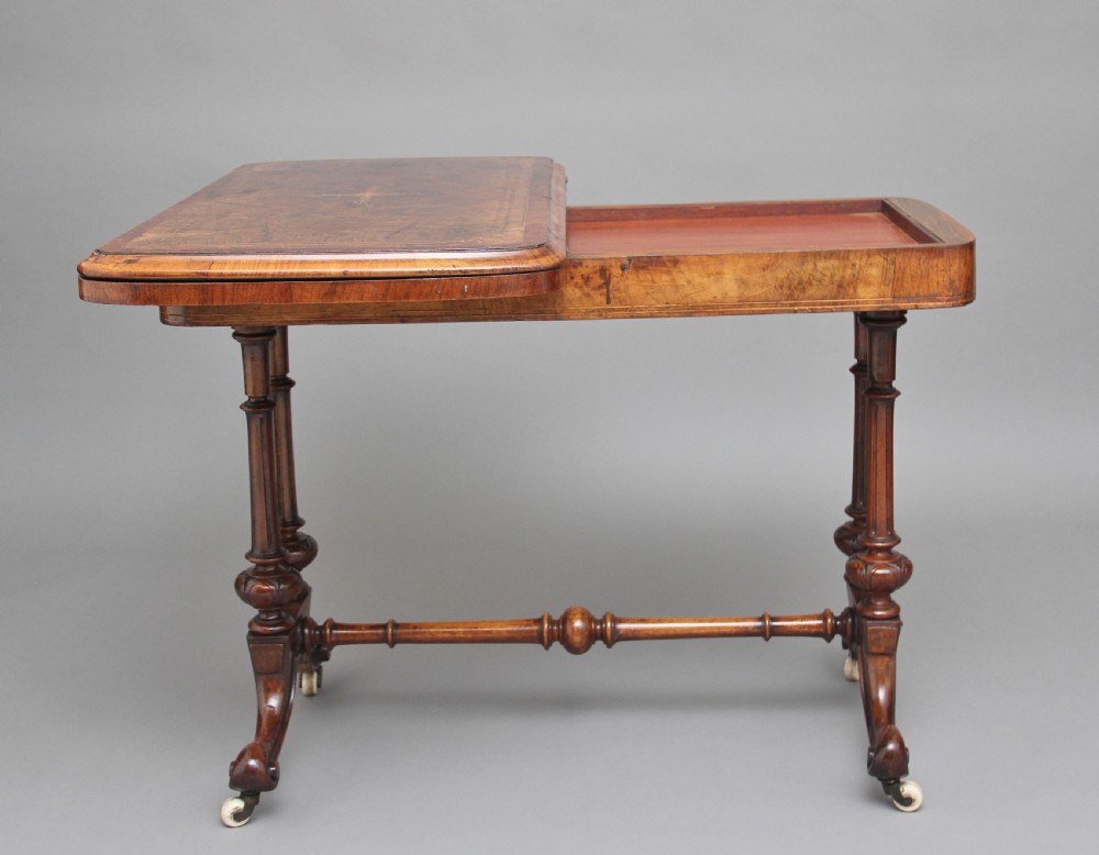 19th Century burr walnut games table View XIV