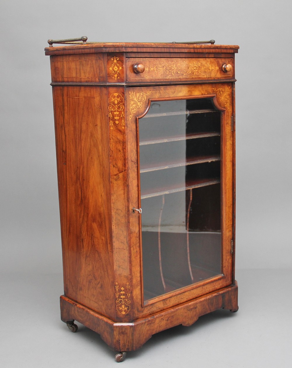 19th Century burr walnut inlaid music cabinet