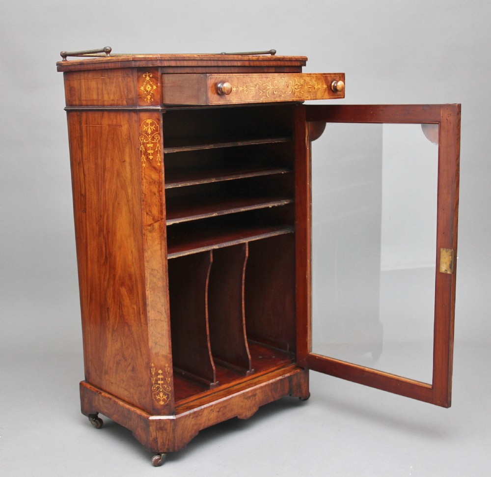 19th Century burr walnut inlaid music cabinet View II