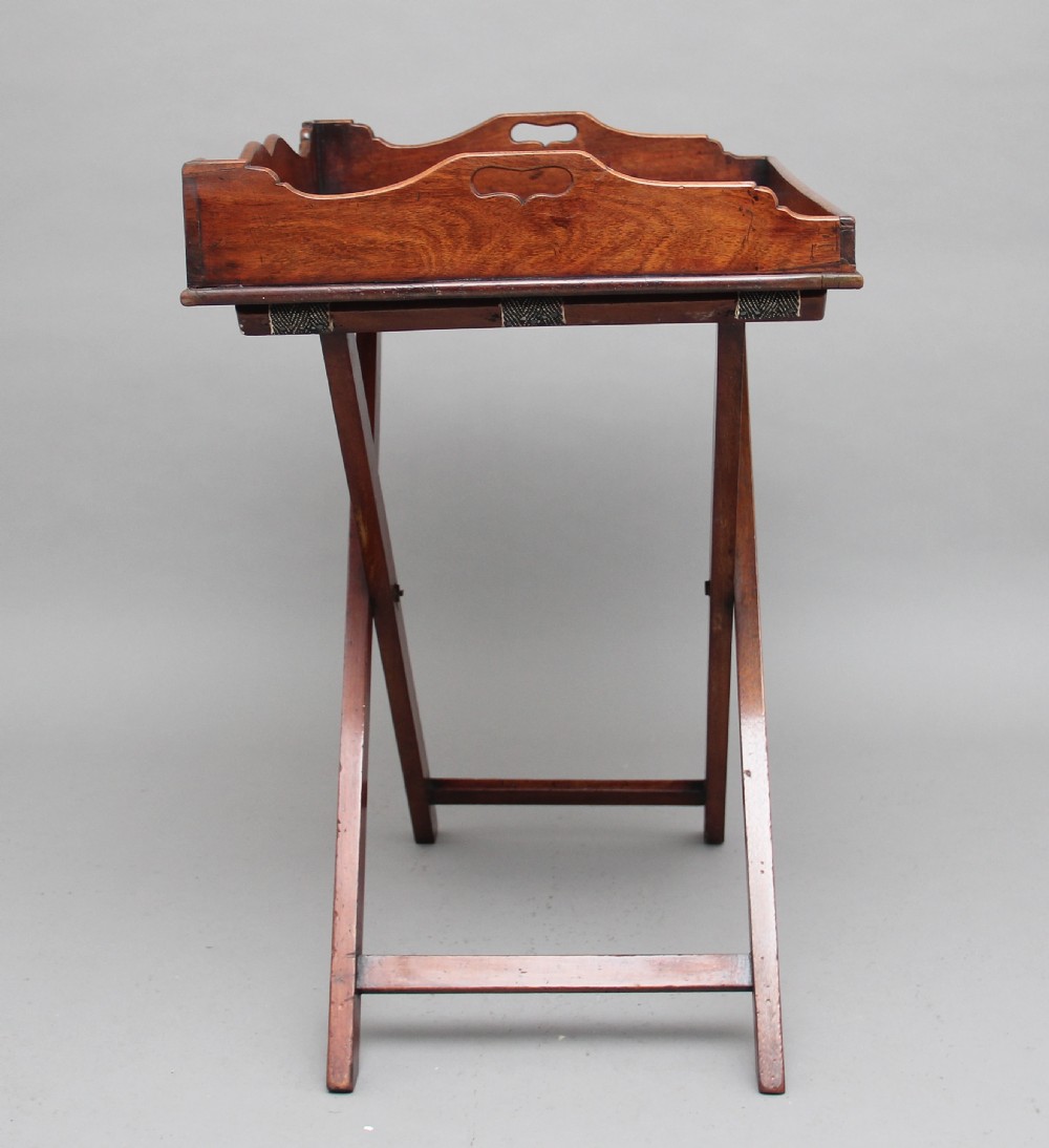 19th Century mahogany butlers tray on stand View V