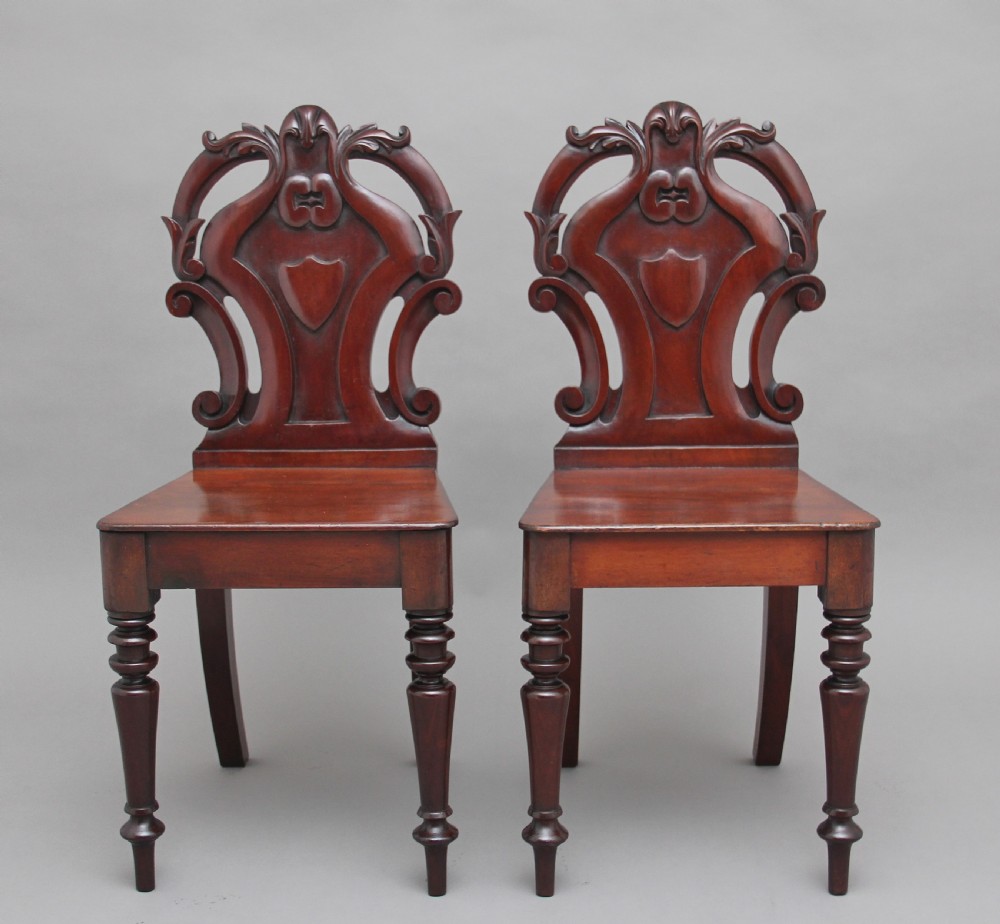 Pair of 19th Century mahogany hall chairs View II