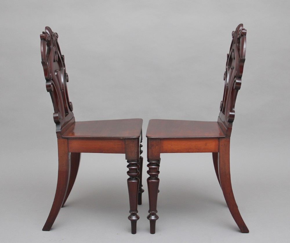 Pair of 19th Century mahogany hall chairs View III