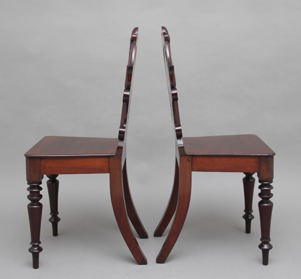 Pair of 19th Century mahogany hall chairs View V