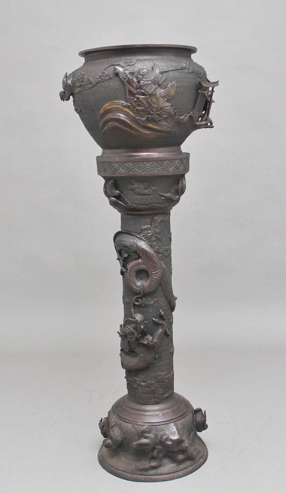 19th Century Japanese bronze jardinere on stand