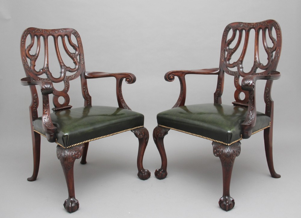 Pair of 19th Century carved mahogany armchairs
