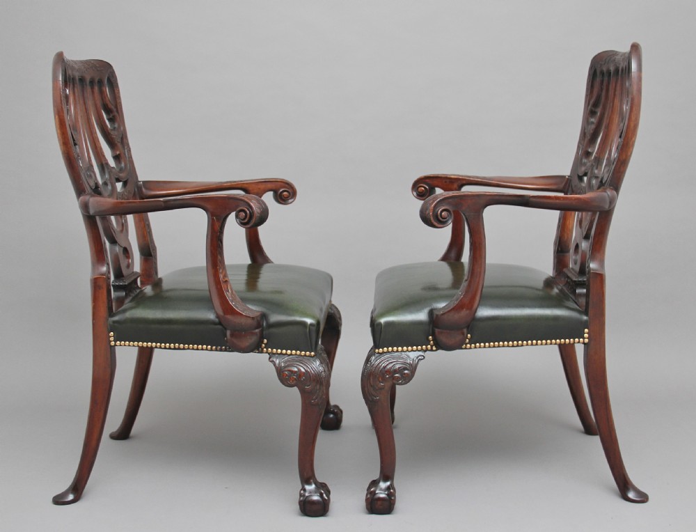 Pair of 19th Century carved mahogany armchairs View II