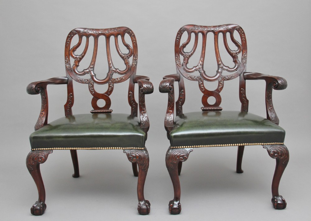 Pair of 19th Century carved mahogany armchairs View III
