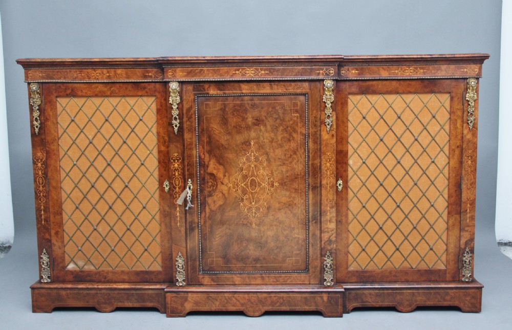 19th Century burr walnut breakfront cabinet
