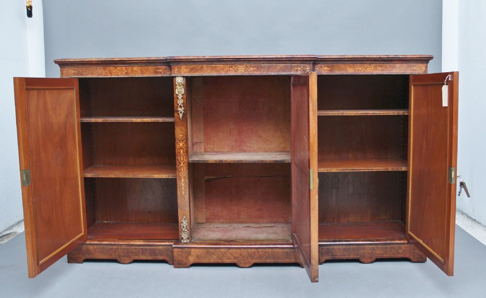 19th Century burr walnut breakfront cabinet View II