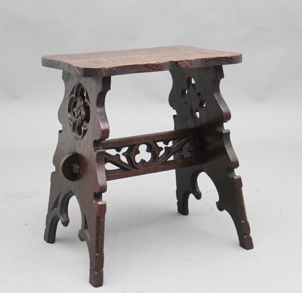 19th Century Gothic revival oak stool View II