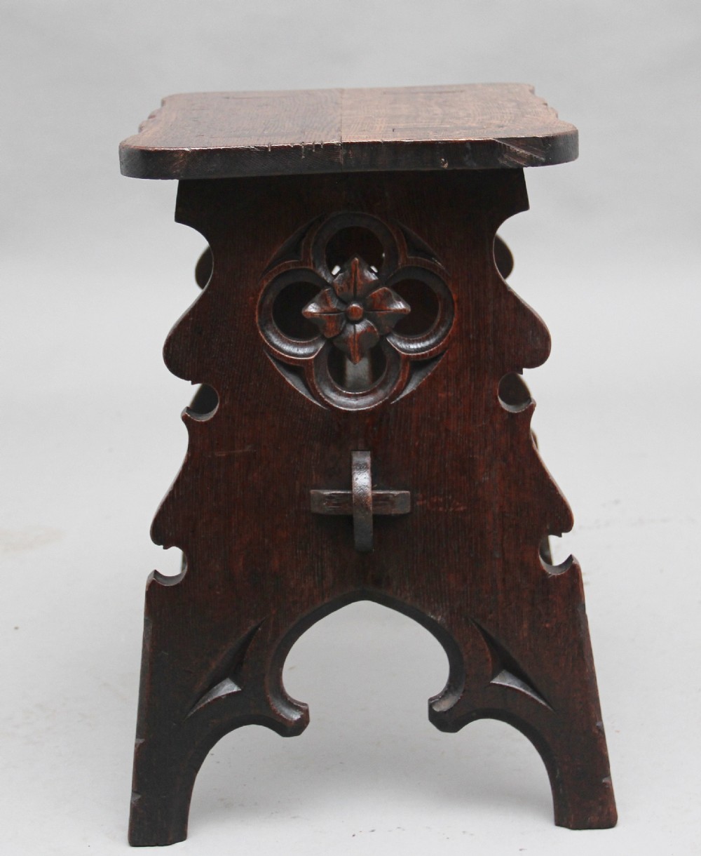 19th Century Gothic revival oak stool View III