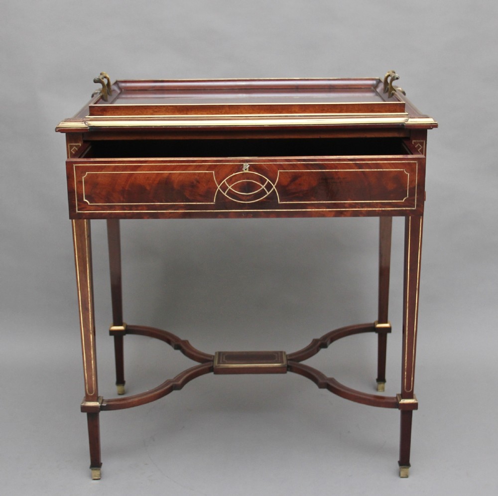 19th Century mahogany and brass inlaid tray table View II