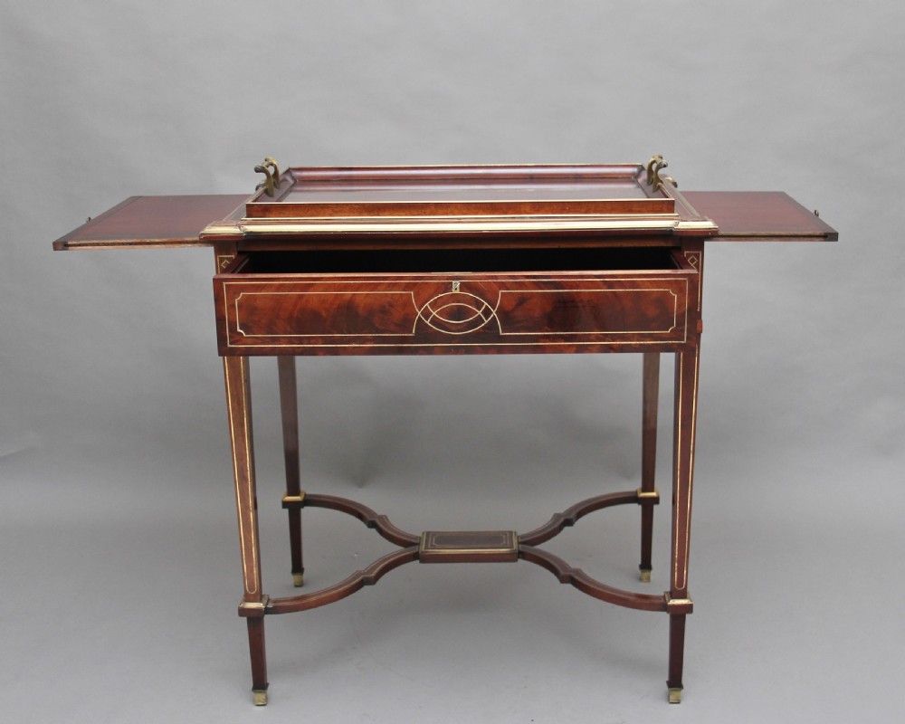 19th Century mahogany and brass inlaid tray table View III
