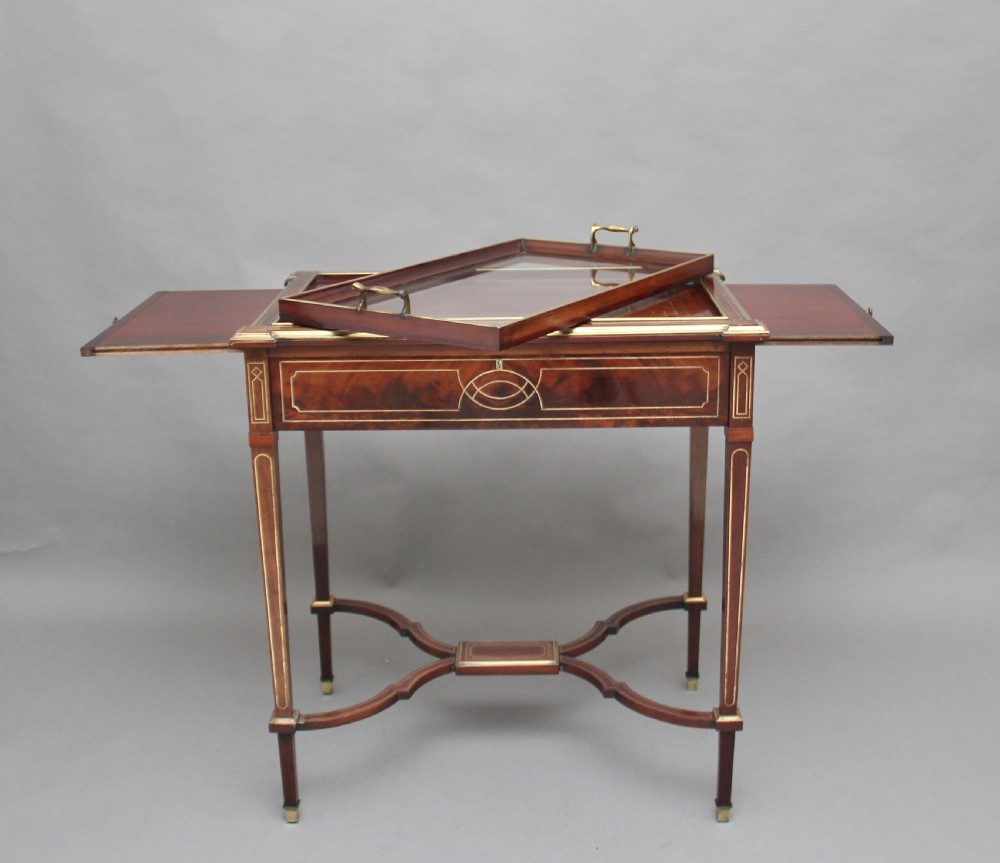 19th Century mahogany and brass inlaid tray table View IV