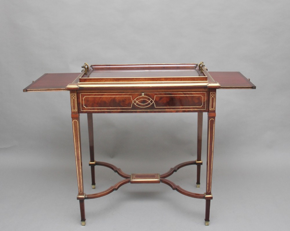 19th Century mahogany and brass inlaid tray table View V
