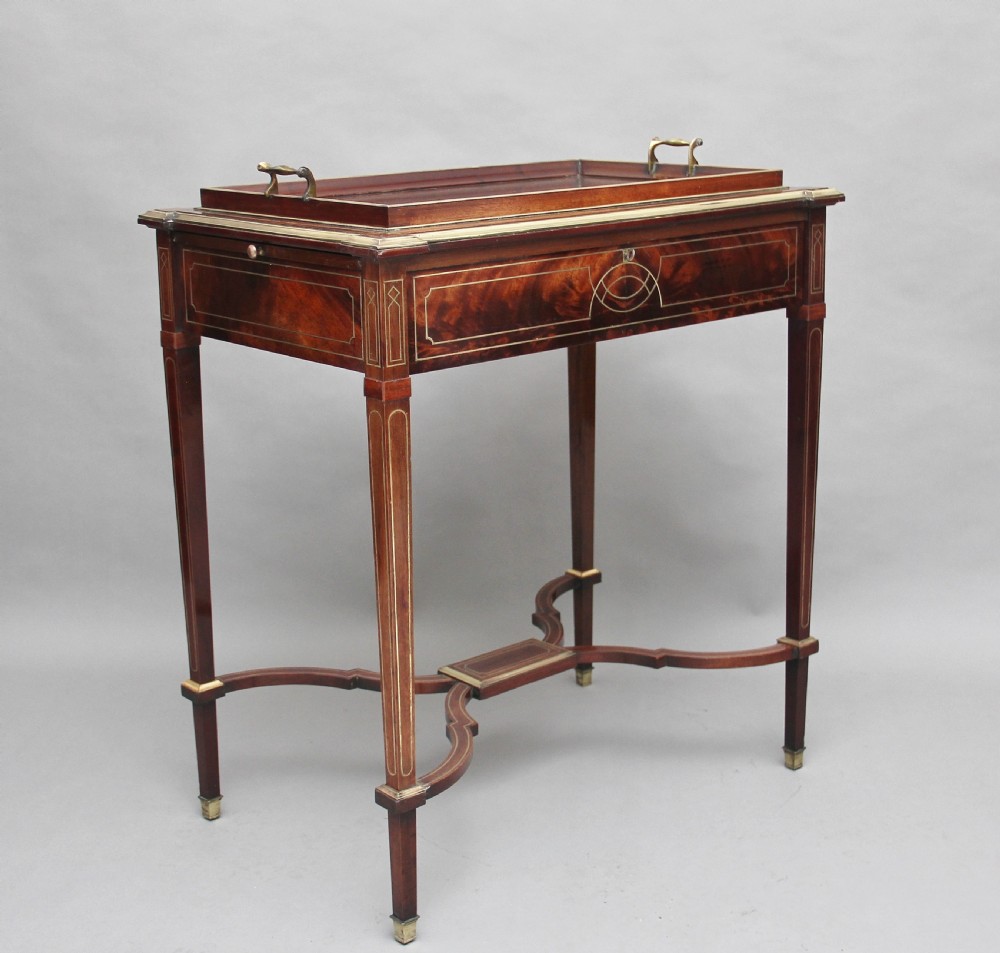 19th Century mahogany and brass inlaid tray table View VI