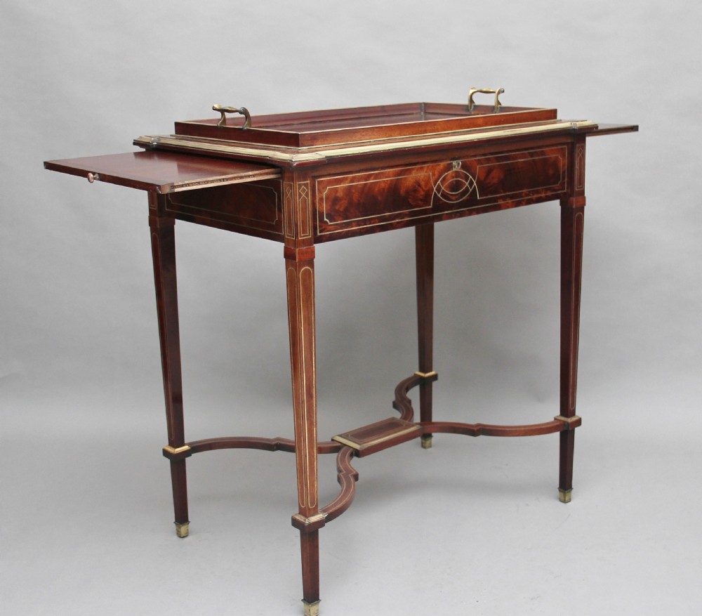 19th Century mahogany and brass inlaid tray table View VII