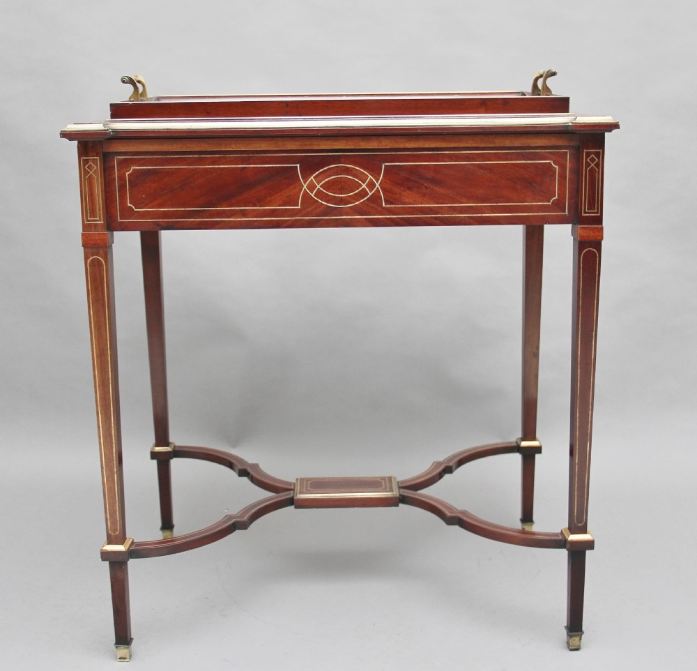 19th Century mahogany and brass inlaid tray table View IX