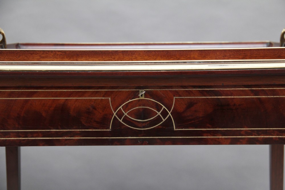 19th Century mahogany and brass inlaid tray table View XIV