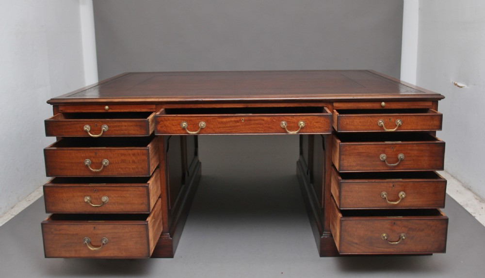 Large early 20th Century mahogany partners desk View IV