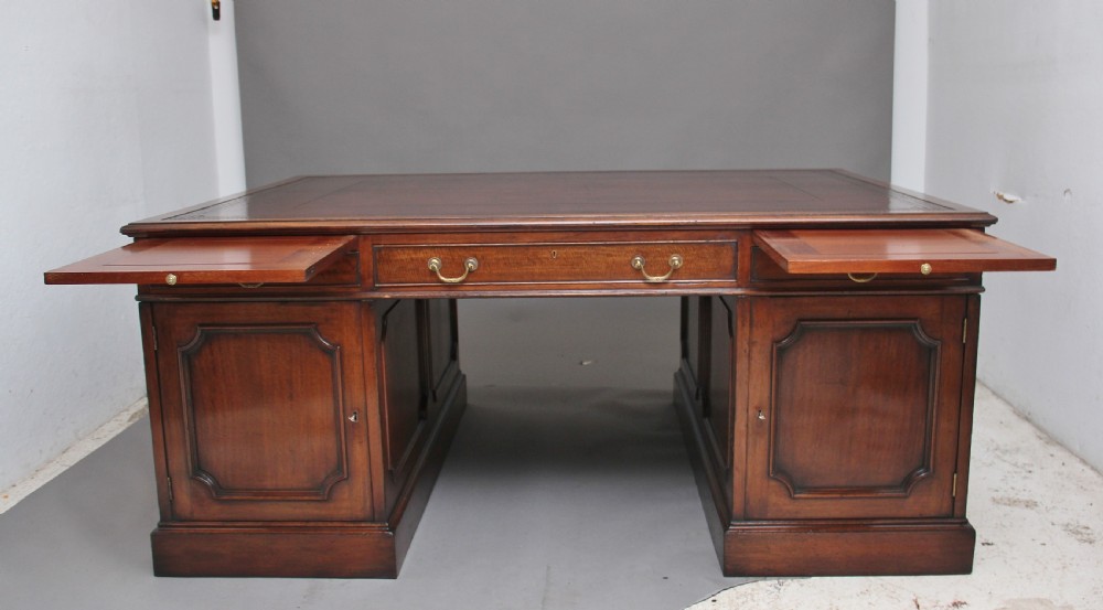 Large early 20th Century mahogany partners desk View XI