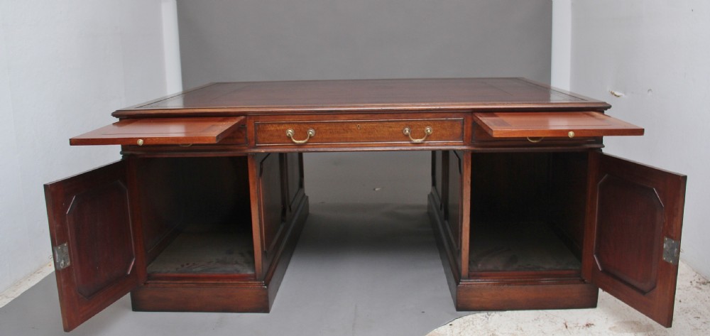 Large early 20th Century mahogany partners desk View XII