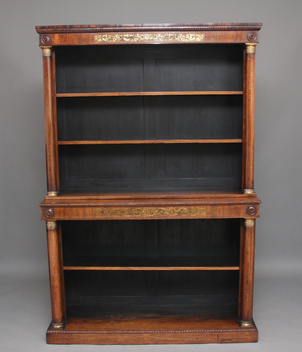 Early 19th Century rosewood and brass inlaid bookcase