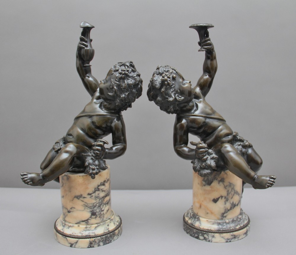 Pair of 19th Century French bronze putti on marble View II
