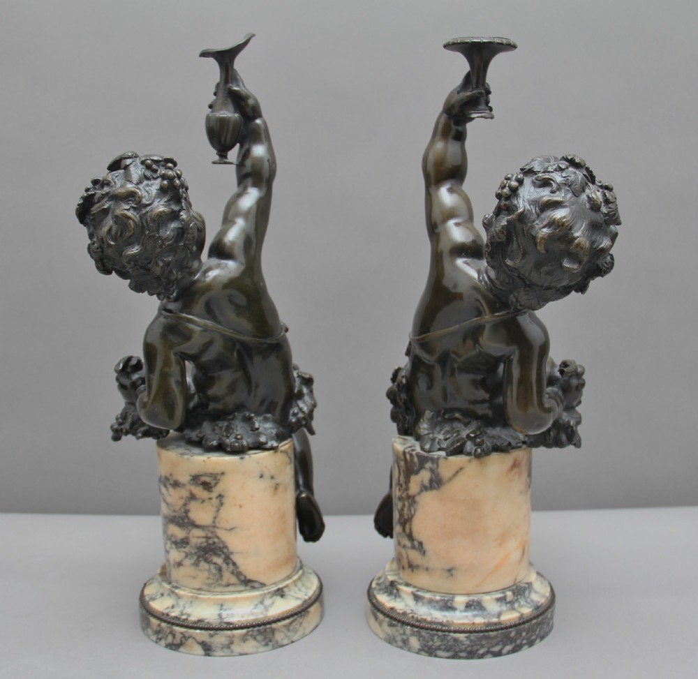 Pair of 19th Century French bronze putti on marble View III