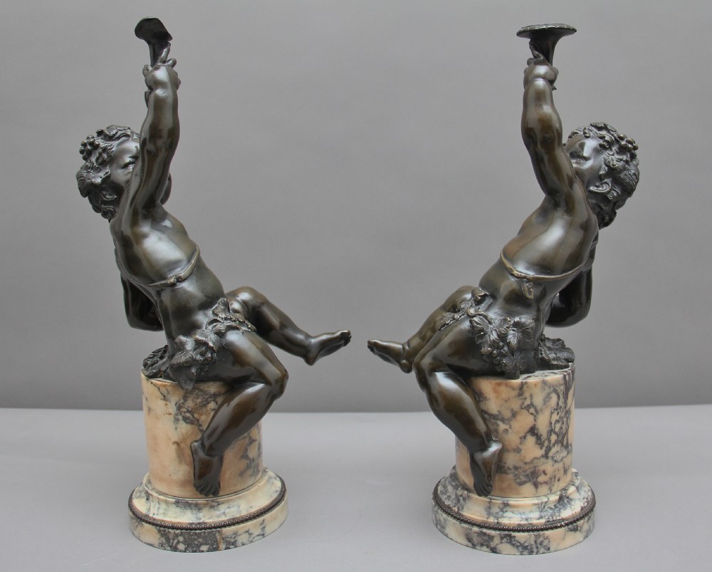 Pair of 19th Century French bronze putti on marble View IV