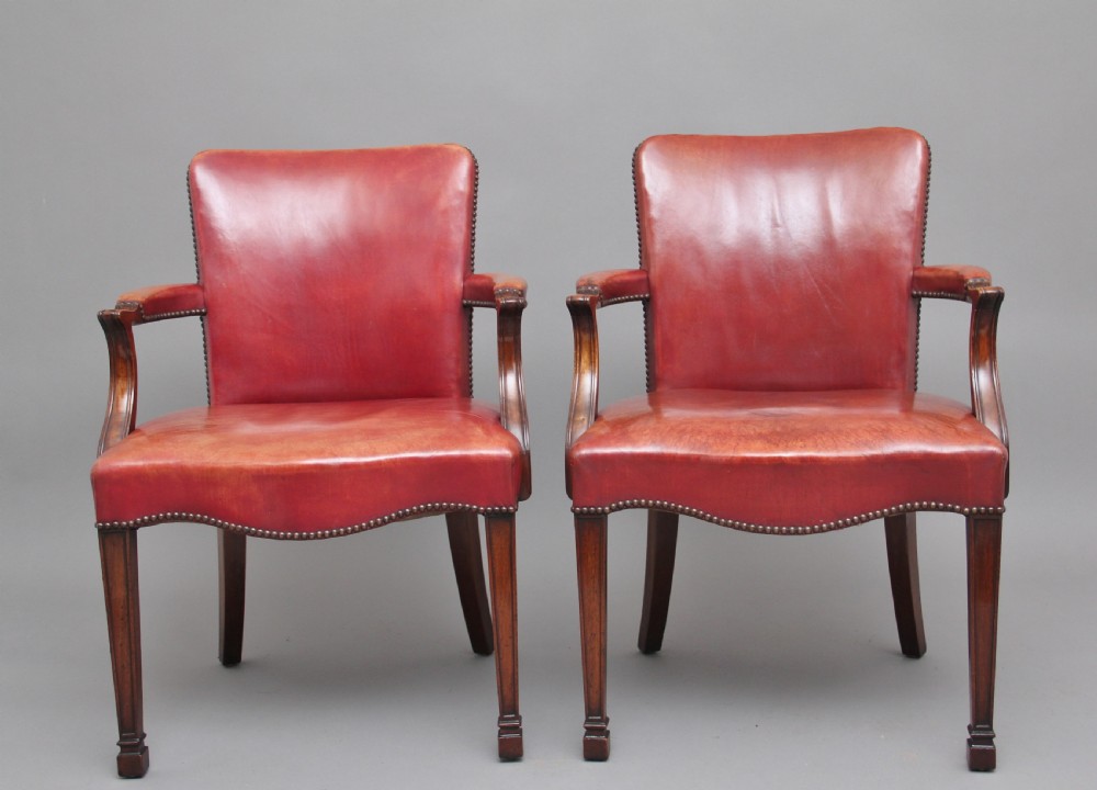Pair of 19th Century mahogany library armchairs View II