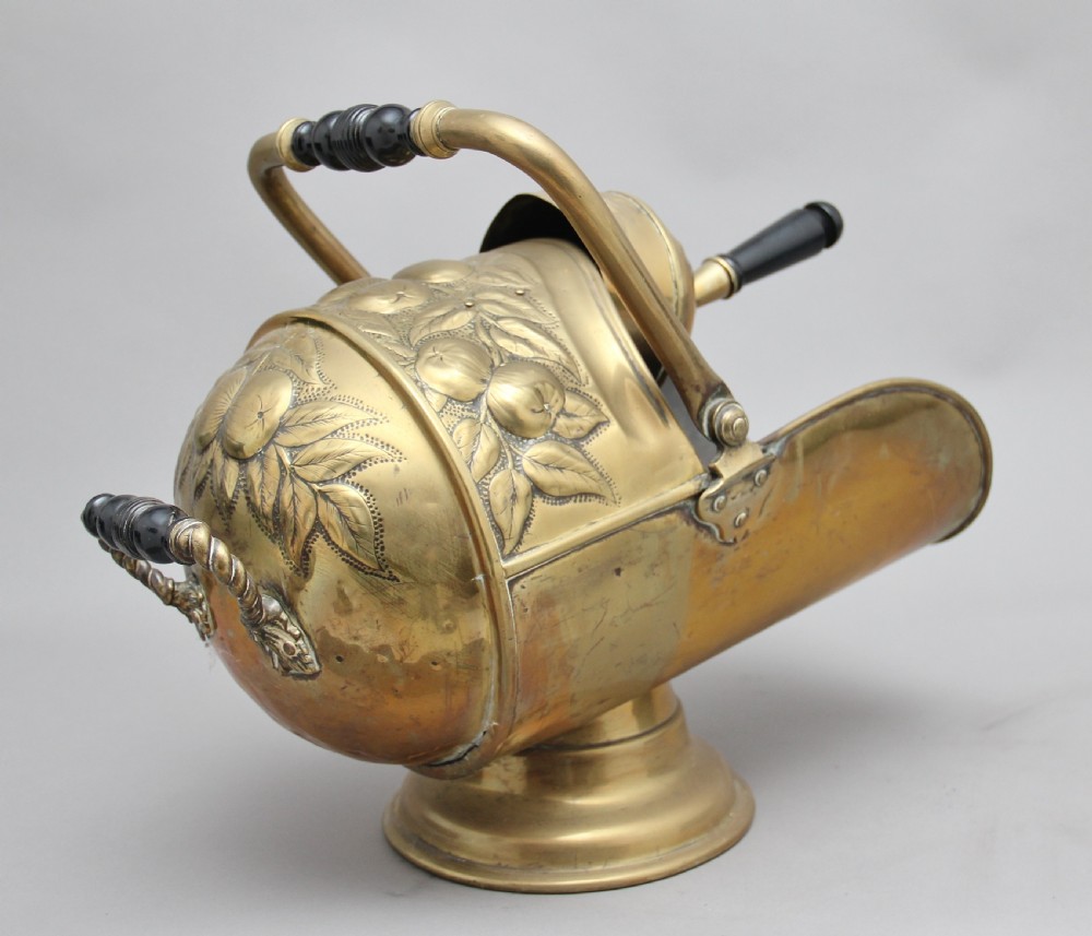 19th Century brass coal scuttle and shovel View III