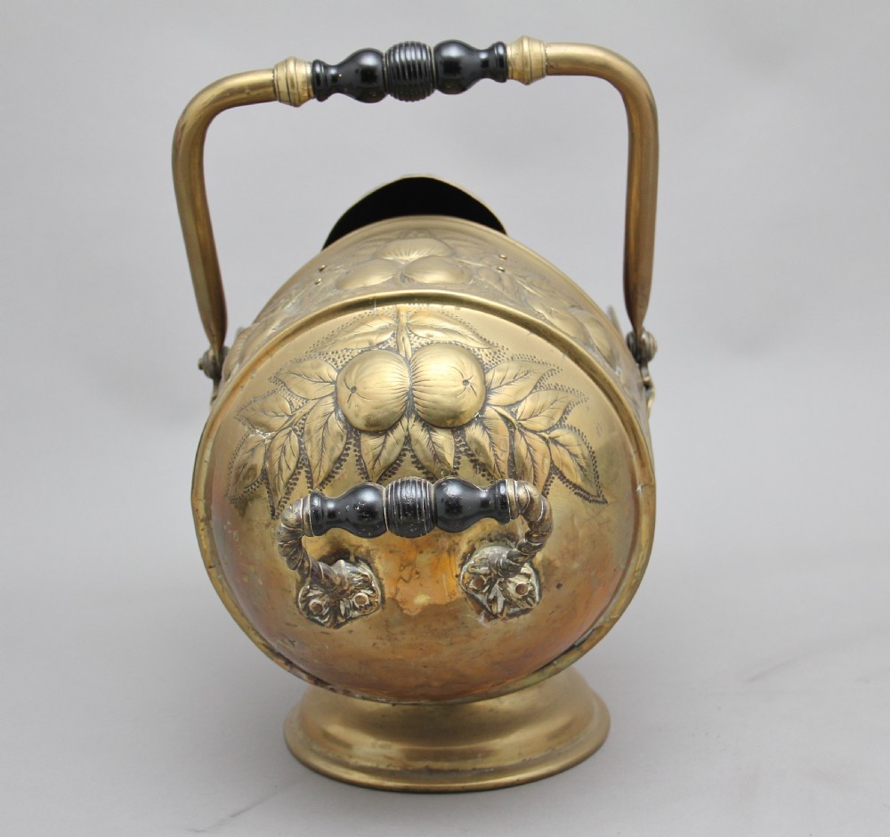 19th Century brass coal scuttle and shovel View IV