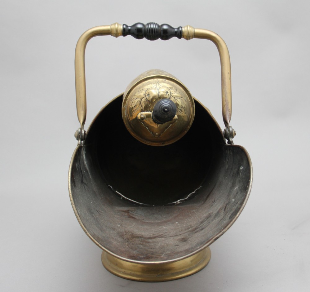 19th Century brass coal scuttle and shovel View VII