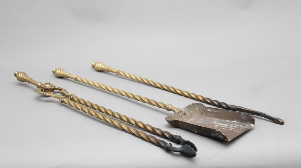 Set of 19th Century brass fire irons