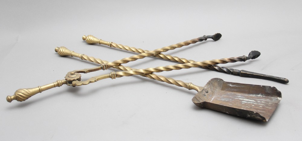 Set of 19th Century brass fire irons View II