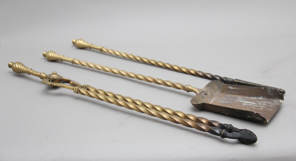 Set of 19th Century brass fire irons View IV