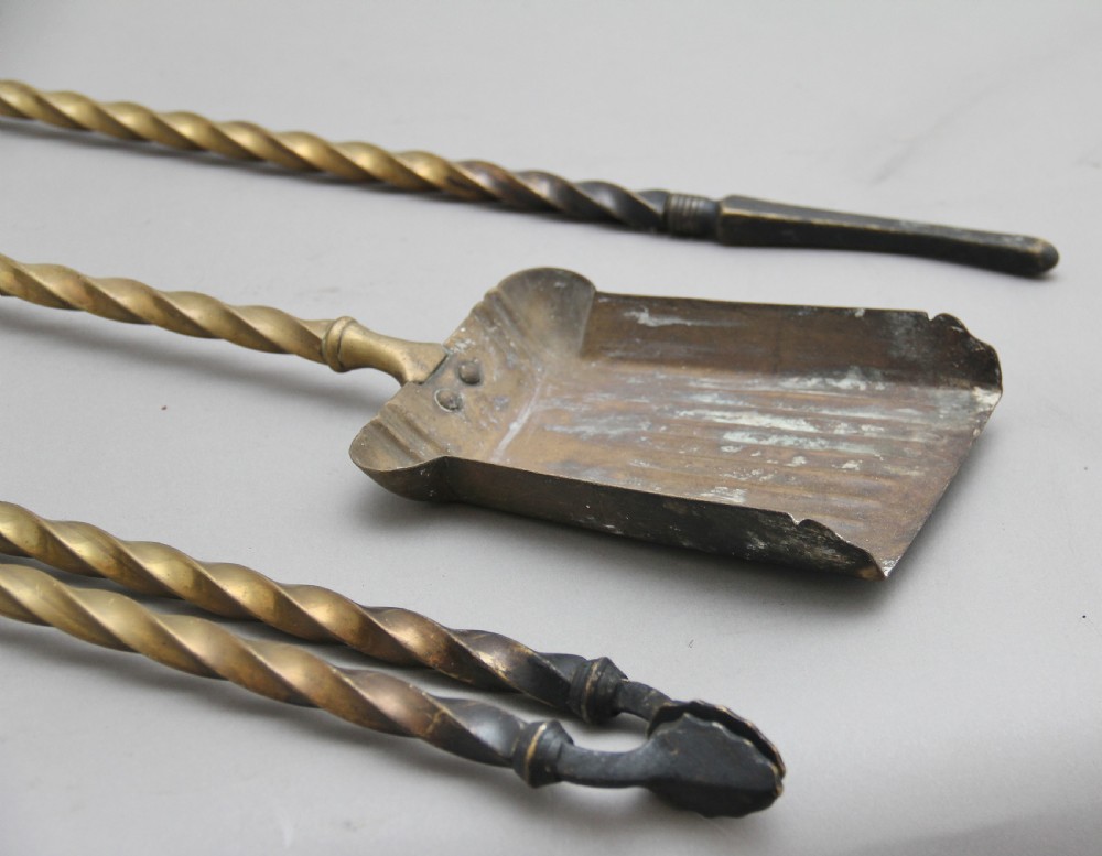 Set of 19th Century brass fire irons View VI