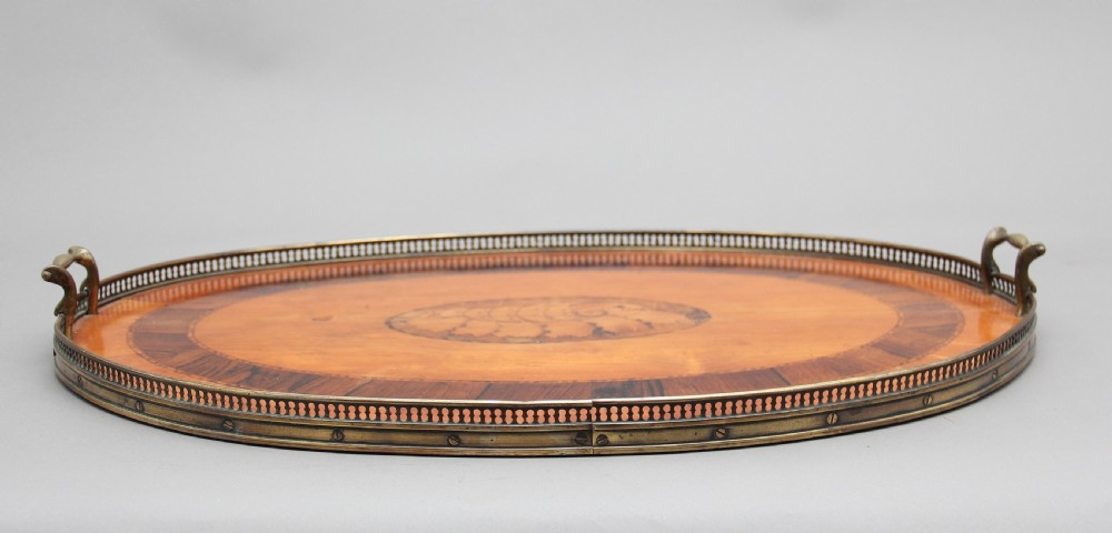 19th Century satinwood, brass and inlaid tray View II