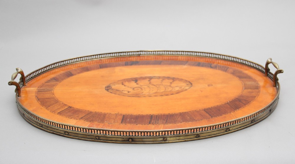 19th Century satinwood, brass and inlaid tray View V
