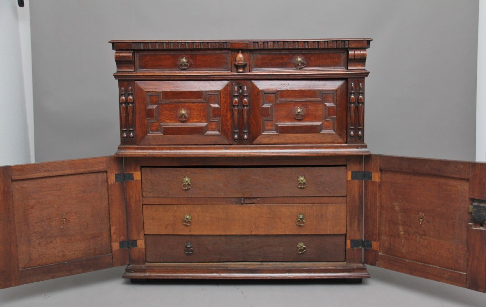 17th Century oak enclosed chest of drawers View II