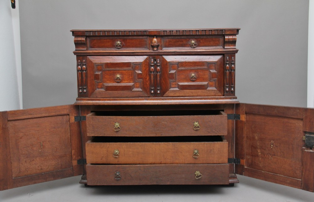17th Century oak enclosed chest of drawers View III